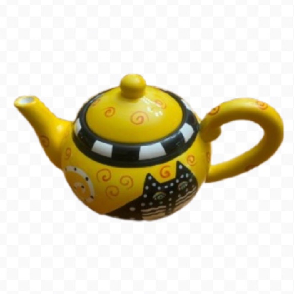Laurel Burch Vintage 1998 Ceramic Polka Dot Cat Teapot Yellow/Black - Picture 2 of 14
